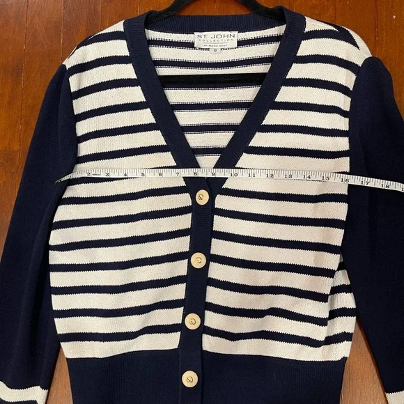 St. John Collection Navy and Cream Striped Cardigan